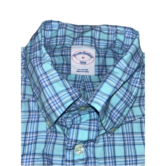 Brooks‎ Brothers Men's Medium 1818 Blue Plaid Button Down Long Sleeve Shirt - Picture 2 of 8
